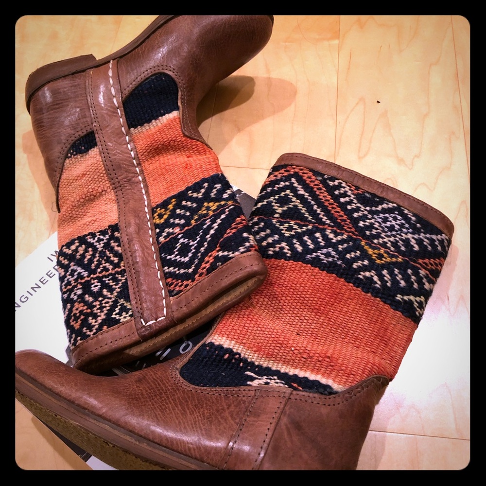 Moroccan Leather and Woven Fabric Boots